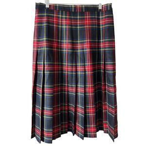 Size 14 - Red and Black Classic Irish Tartan Plaid Pleated Midi Skirt.